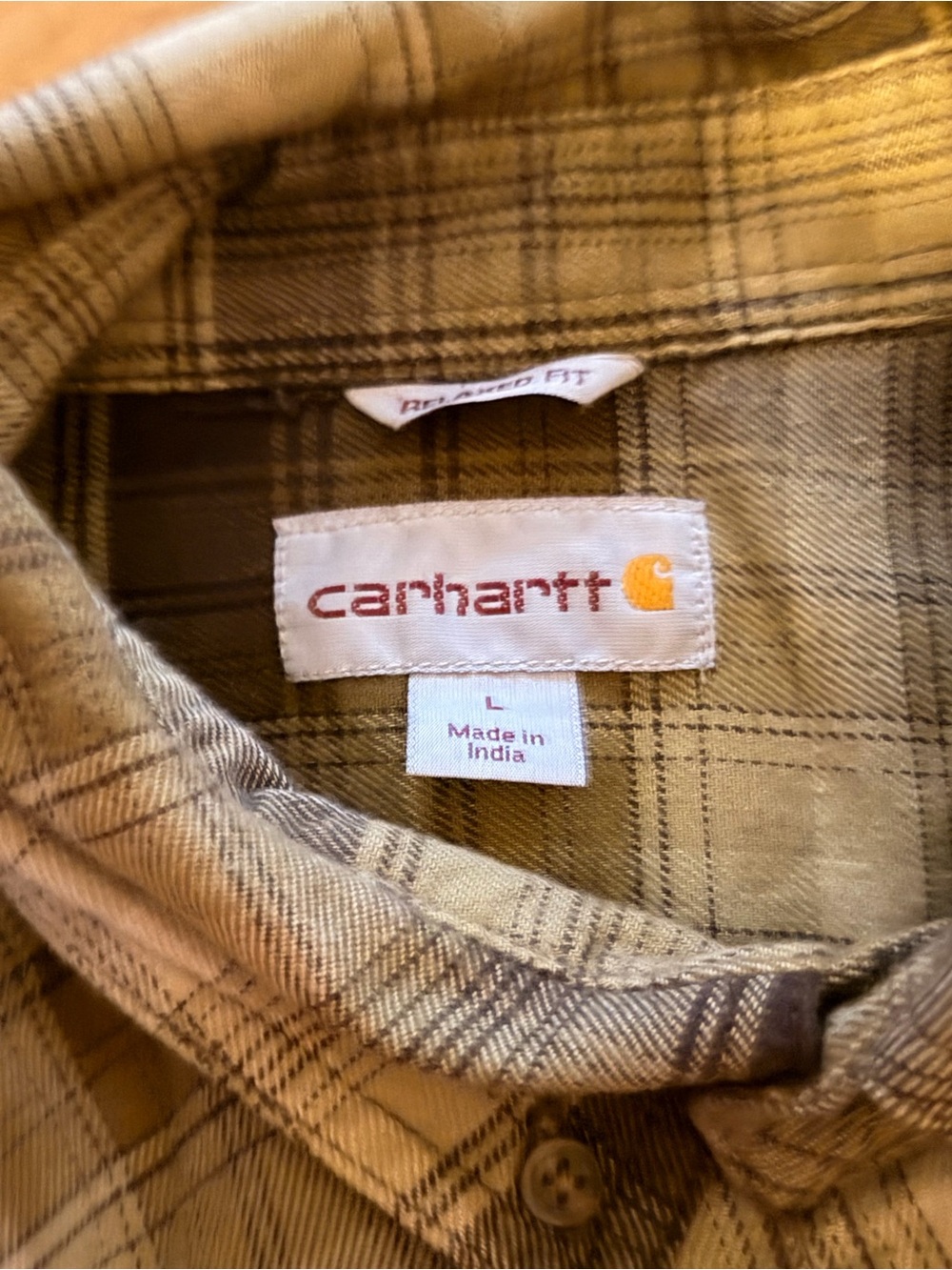 Carhartt Plaid Long-Sleeve Button-Down Shirt in Tan and Brown - Picture 3 of 3